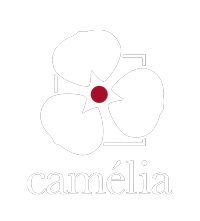 Camélia Logo Vertical Red Background